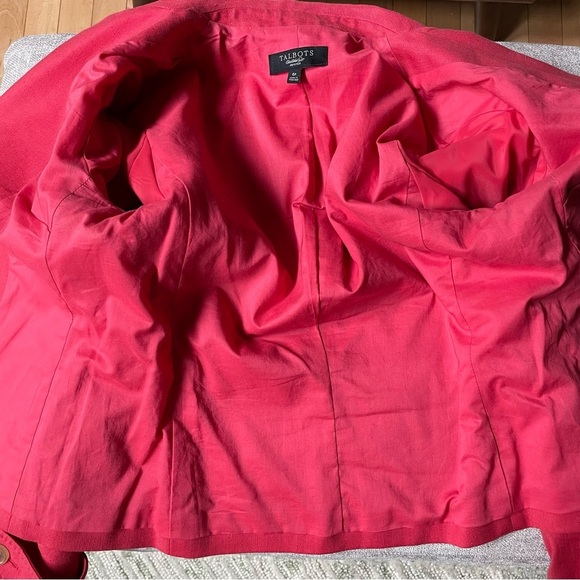 Talbots Grace Fit Linen Blend Classic Coral Blazer Jacket Office Work Summer - Picture 14 of 14